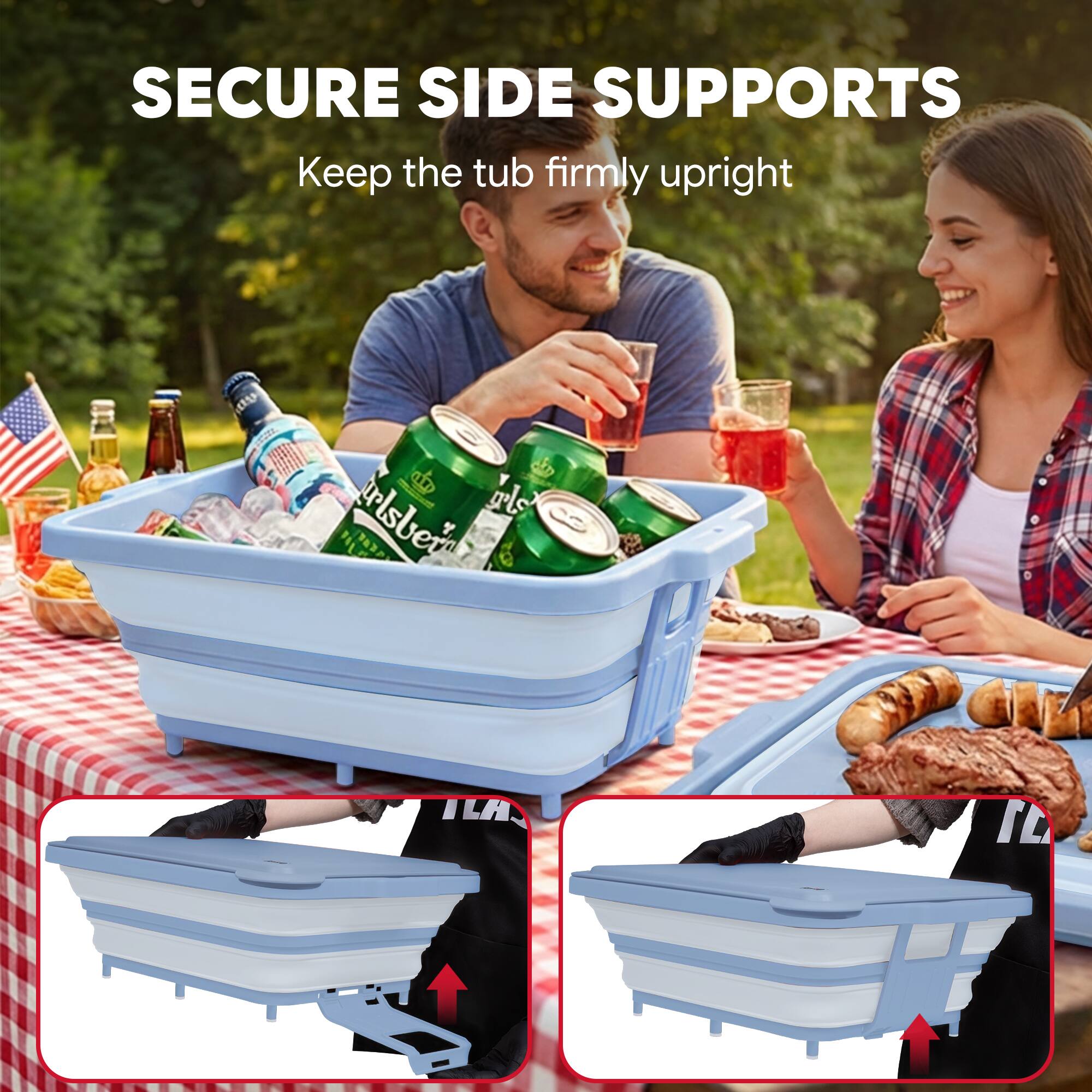 SECURE SIDE SUPPORTS  
Keep the tub firmly upright