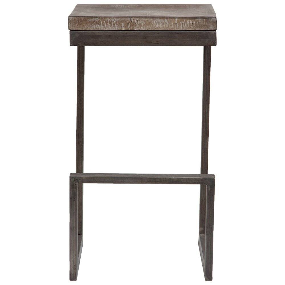 Left. Porter Designs - Cube Solid Mango Wood & Metal Bar Stool - Gray.