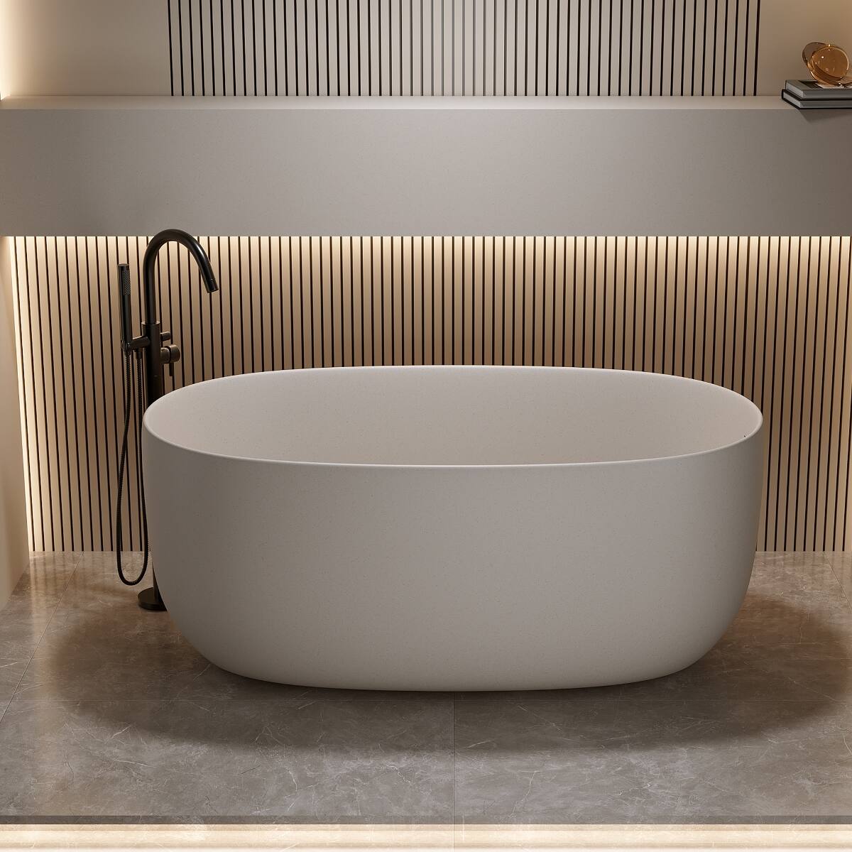 Front. Loheer - Loheer 47 in Freestanding Soaking Bathtub in Beige Solid Surface with Overflow and Pop Up Drain - Beige.