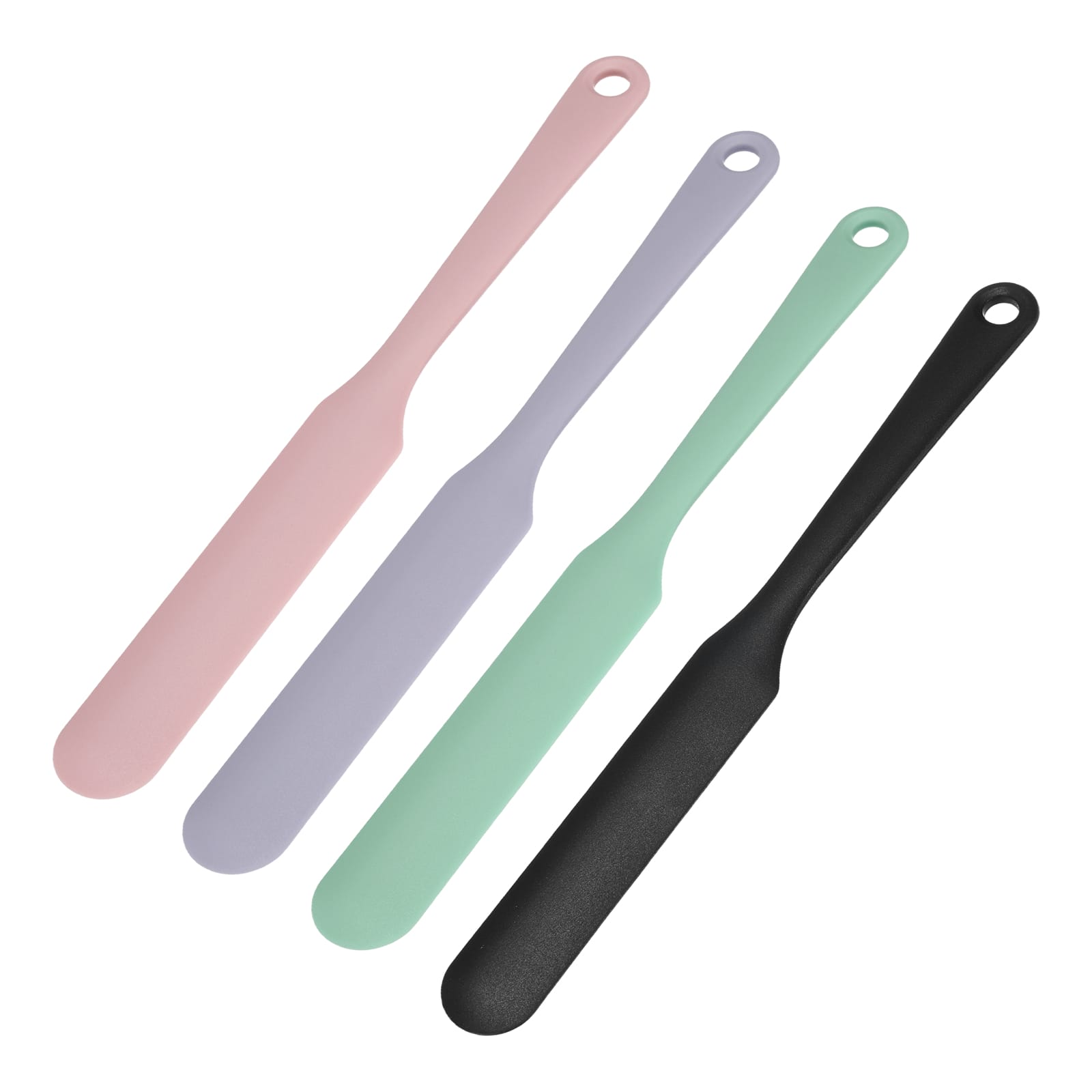 Unique Bargains - 4pcs Silicone Jar Spatula, 8" Long Thin Heat Resistant Smooth Scraper for Peanut Butter & Bottles - Pastel & Black