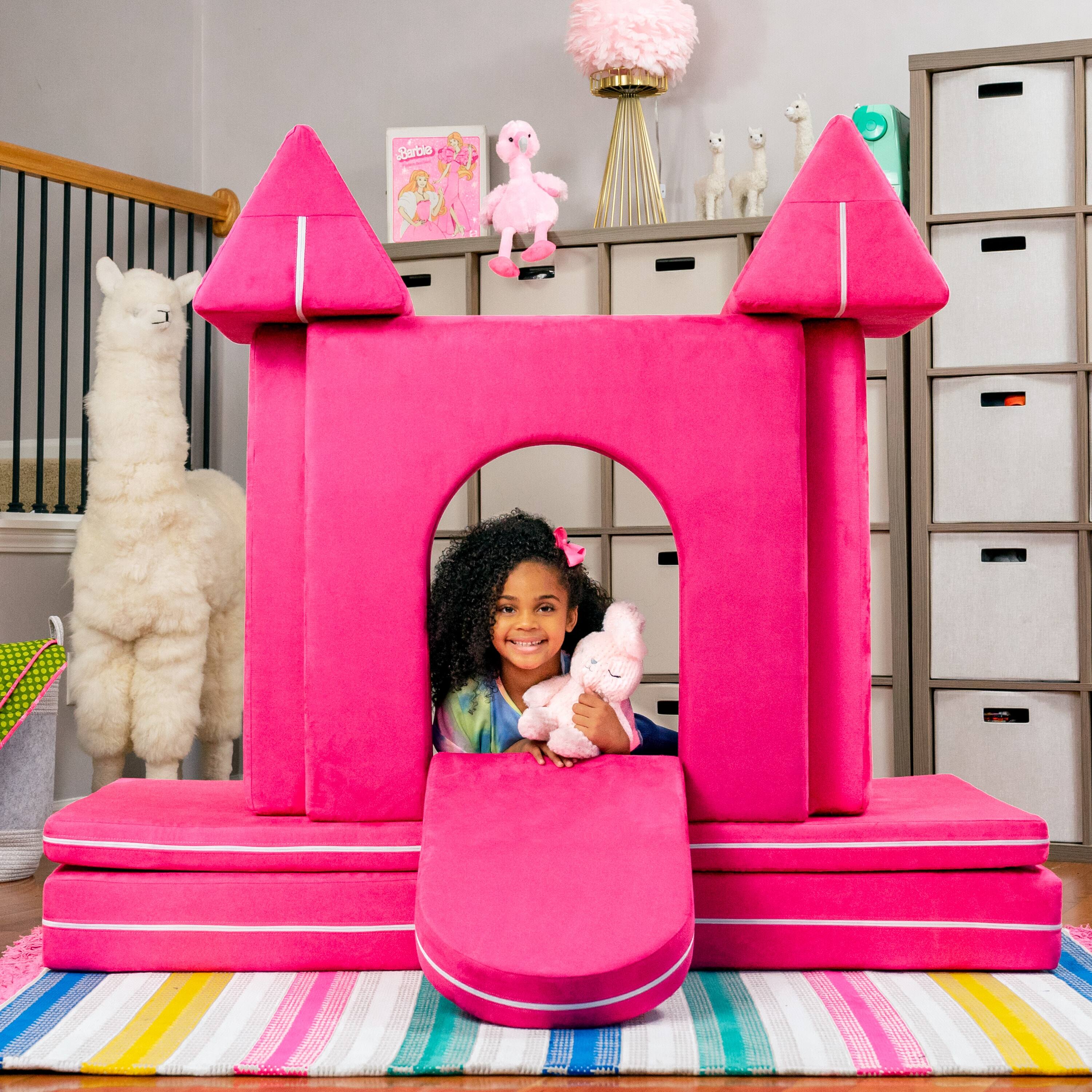Angle. Jaxx - Jaxx Zipline Playscape Castle Gate - Playtime Furniture for Imaginative Kids, Fuchsia - Fuchsia.
