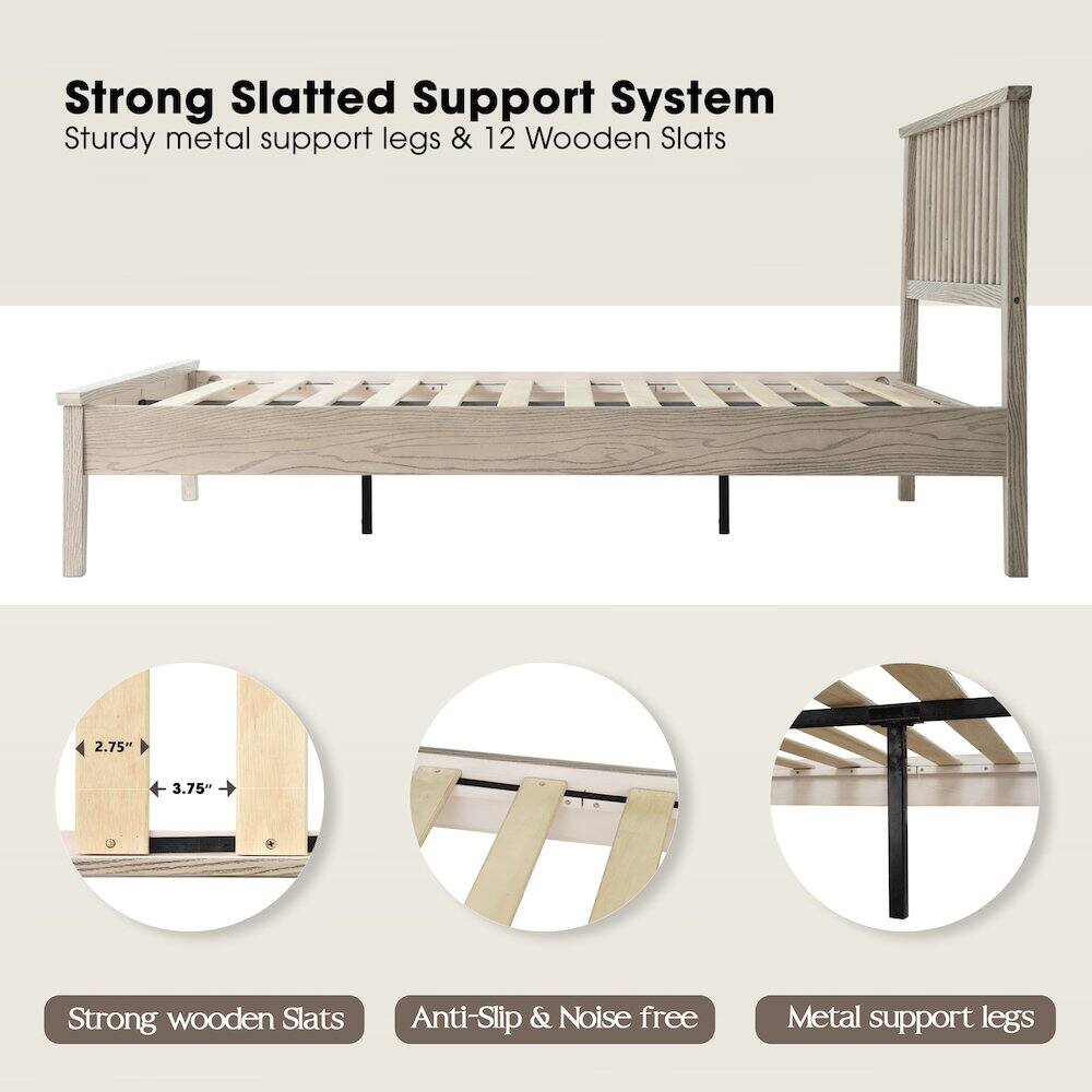 Strong Slatted Support System  
Sturdy metal support legs & 12 Wooden Slats  
2.75m 3.75"  
Strong wooden Slats  
Anti-Slip & Noise free  
Metal support legs