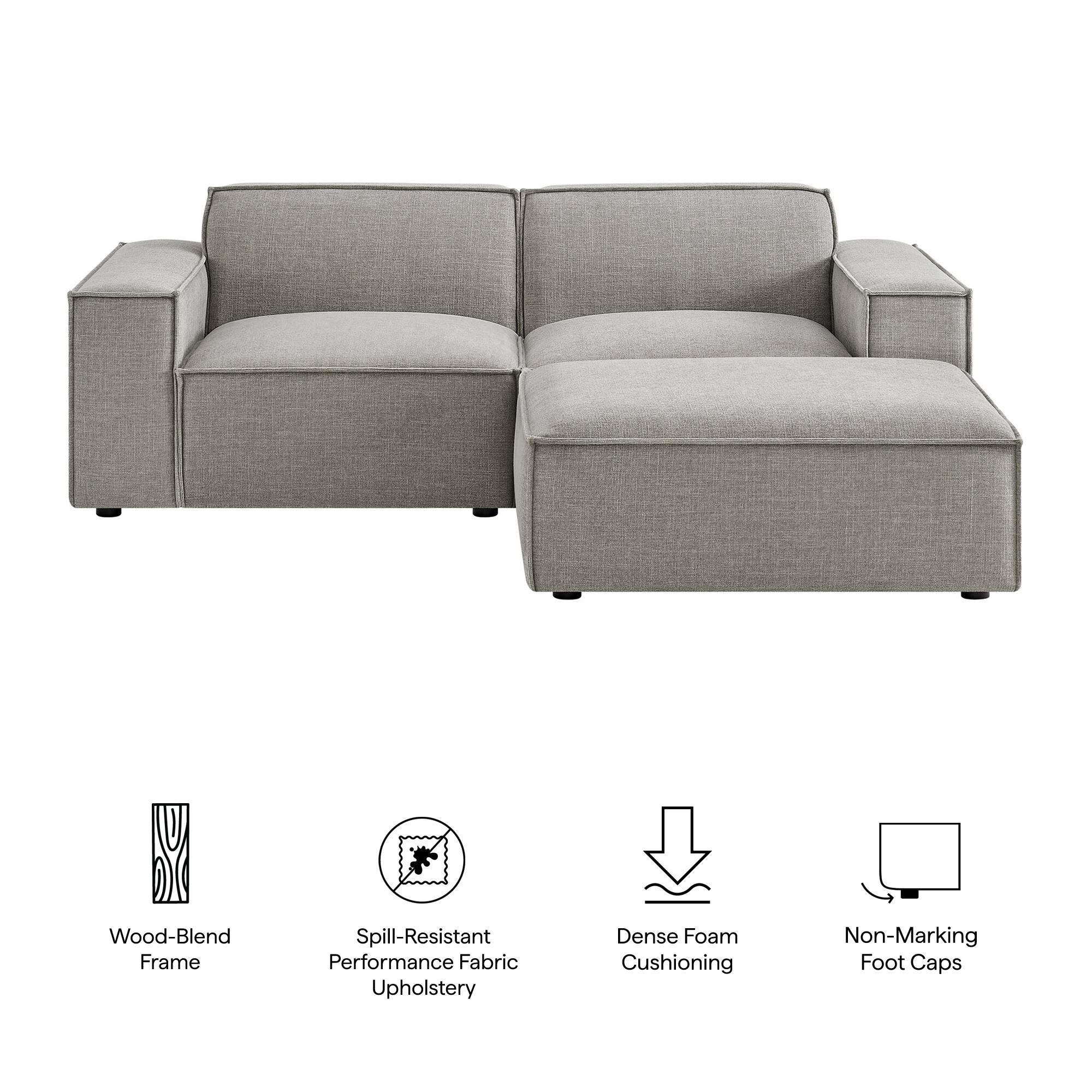 Wood-Blend Frame  
Spill-Resistant Performance Fabric Upholstery  
Dense Foam Cushioning  
Non-Marking Foot Caps