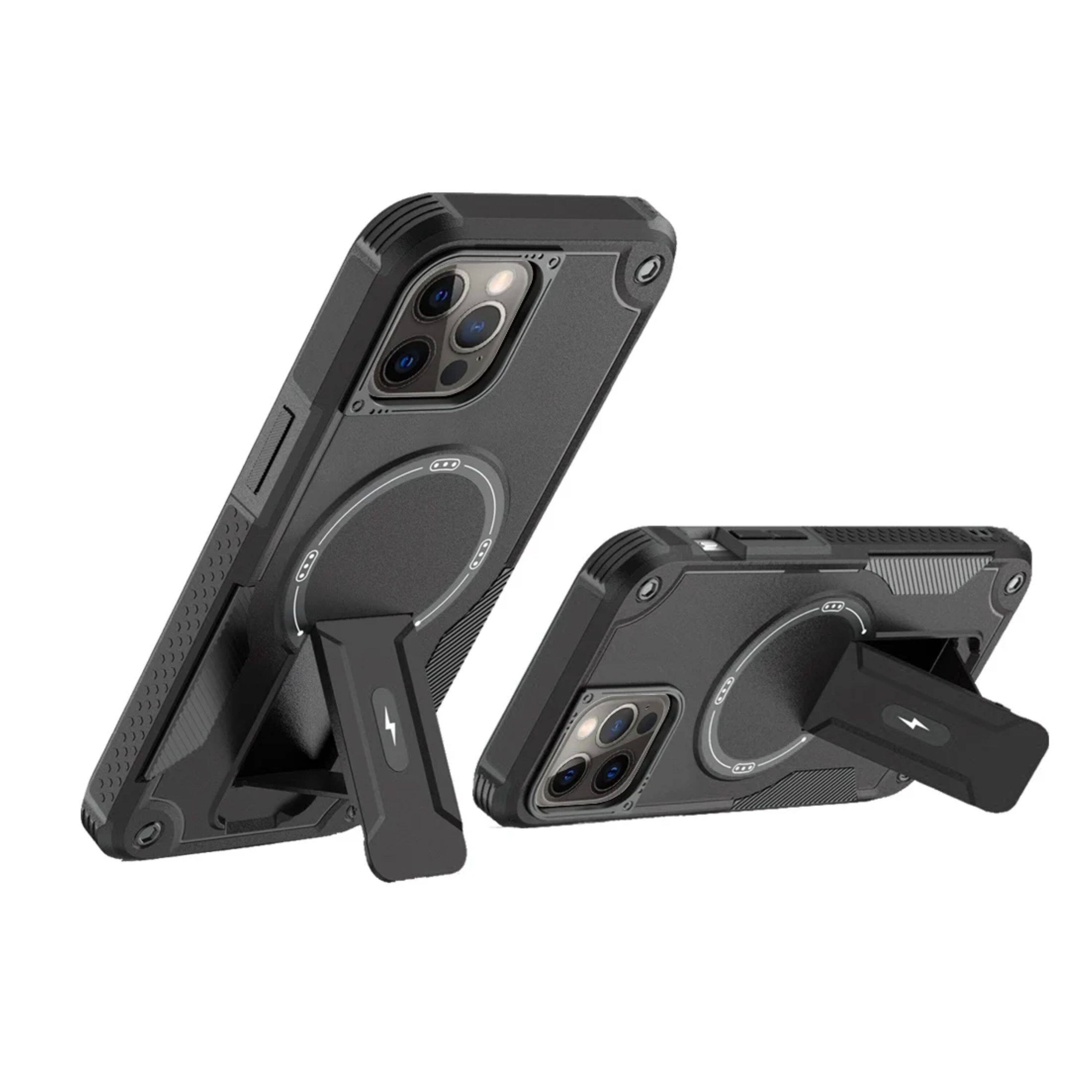 Left. Kitcheniva - Magnetic Circle Rugged Grip Kickstand Phone Case With Tempered Glass For iPhone 12/12 Pro Black - Black.