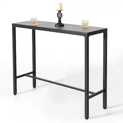Front. Nuu Garden - Outdoor Iron Bar Table with 3D-Print Tempered Glass Tabletop - Black and Gray.