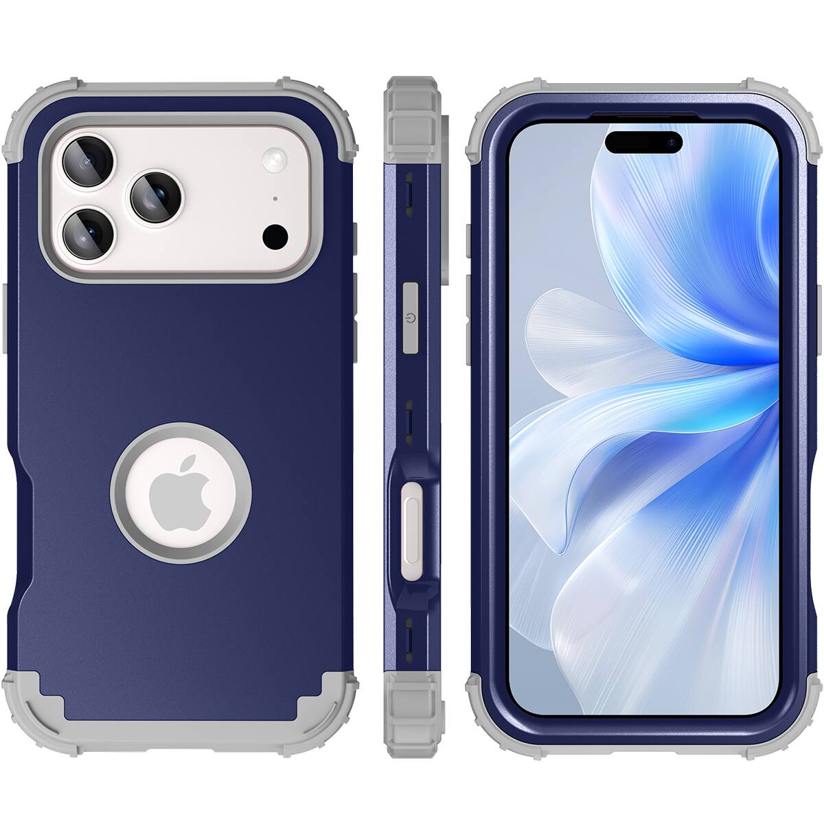 Alt View 2. Dteck - Rugged Case for Apple iPhone 17 Pro,Shockproof Soft Silicone Bumper Hard PC Back Cover,3-Layers Protective Shell - Darkblue.