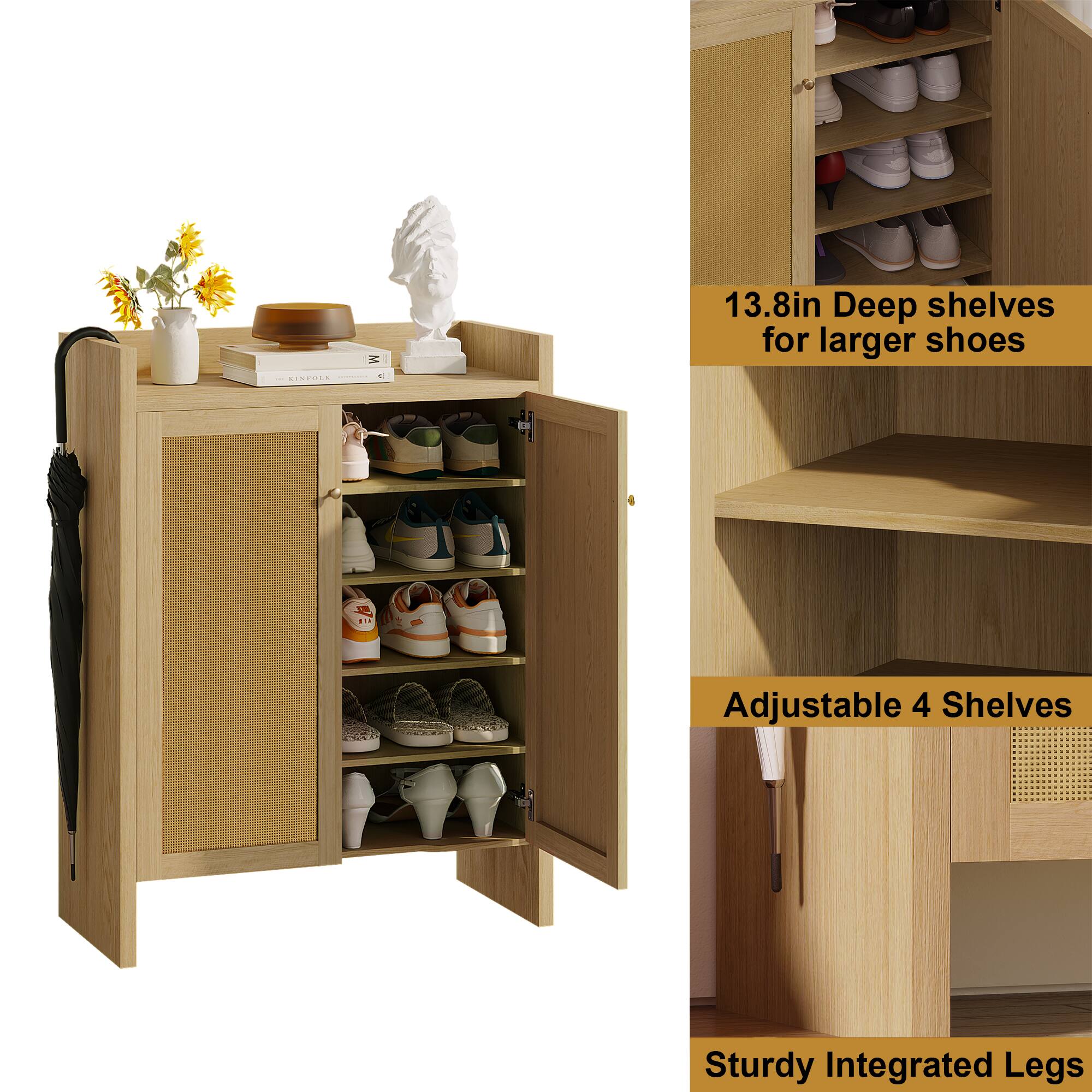KINFOLK

13.8in Deep shelves for larger shoes

Adjustable 4 Shelves

Sturdy Integrated Legs