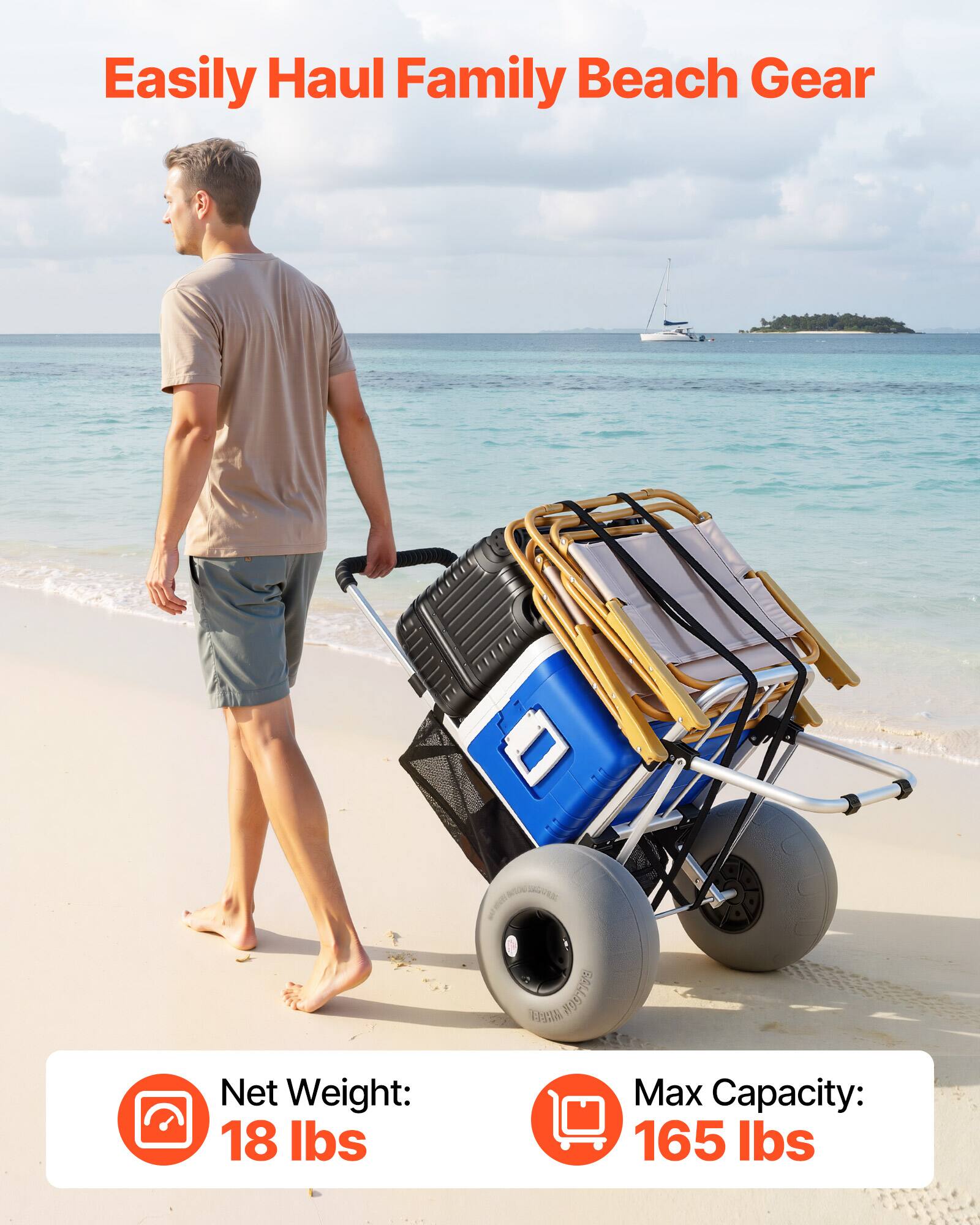 Easily Haul Family Beach Gear

Net Weight: 18 lbs

Max Capacity: 165 lbs