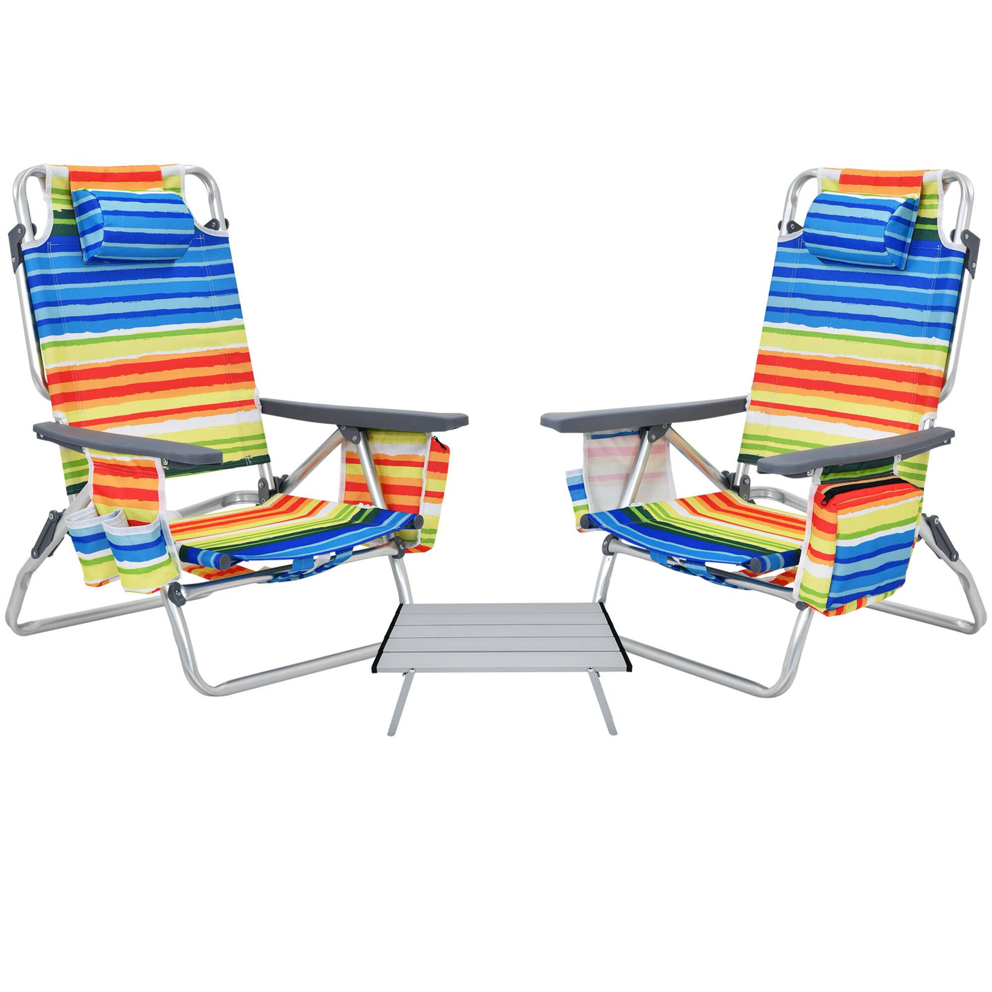 Alt View 1. Gymax - Gymax 3PCS Folding Beach Chair and Table Set Outdoor Adjustable Reclining Chair - Yellow.