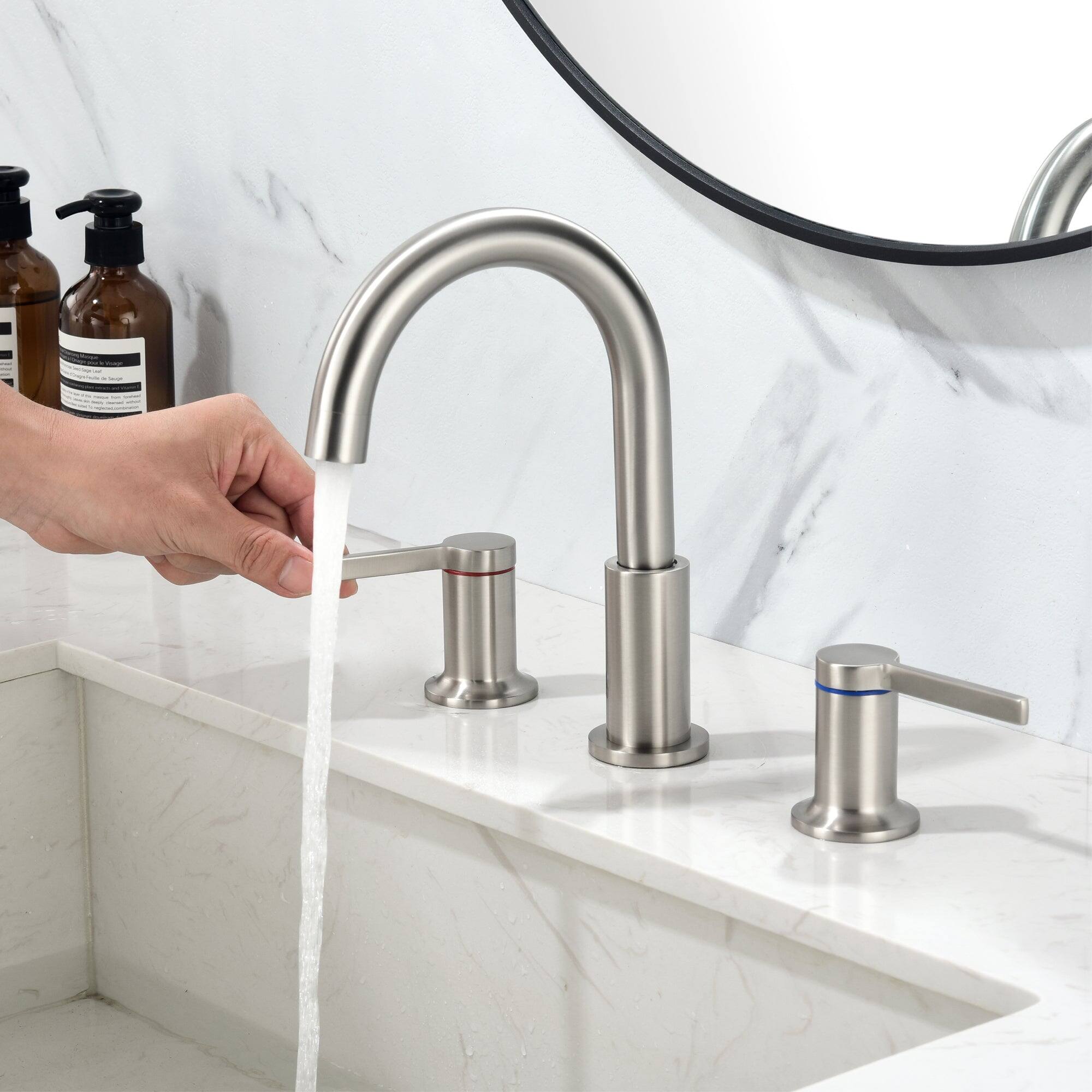 Angle. Boyel Living - 8 in Widespread Double Handle 1.2 GPM Bathroom Faucet with Quick Connect Hose and Water Supply Hose in Brushed Nickel - Brushed Nickel.
