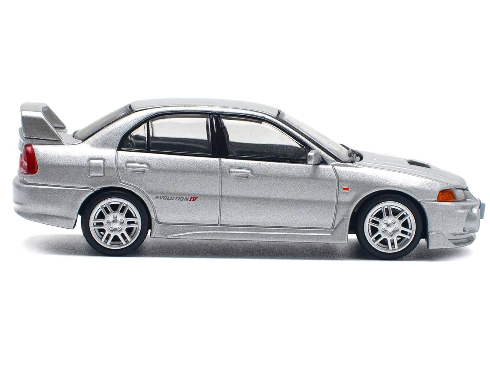 Back. Pop Race - Mitsubishi Lancer Evolution IV RHD (Right Hand Drive) Steel Silver Metallic 1/64 Diecast Model Car by Pop Race - Silver Metallic.