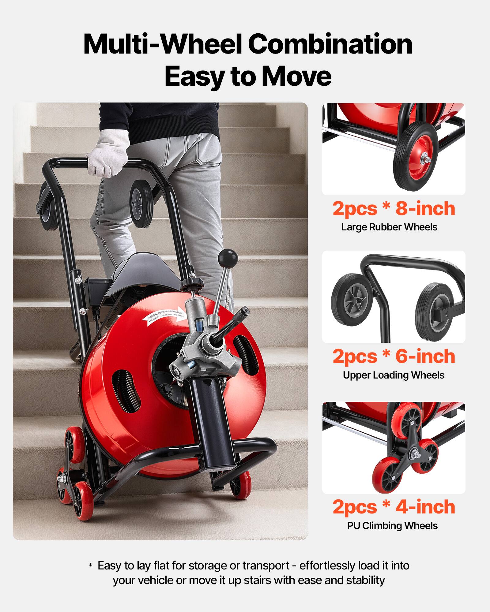Multi-Wheel Combination Easy to Move

* 8-inch 2pcs Large Rubber Wheels
* 6-inch 2pcs Upper Loading Wheels
* 4-inch 2pcs PU Climbing Wheels

Easy to lay flat for storage or transport - effortlessly load it into your vehicle or move it up stairs with ease and stability