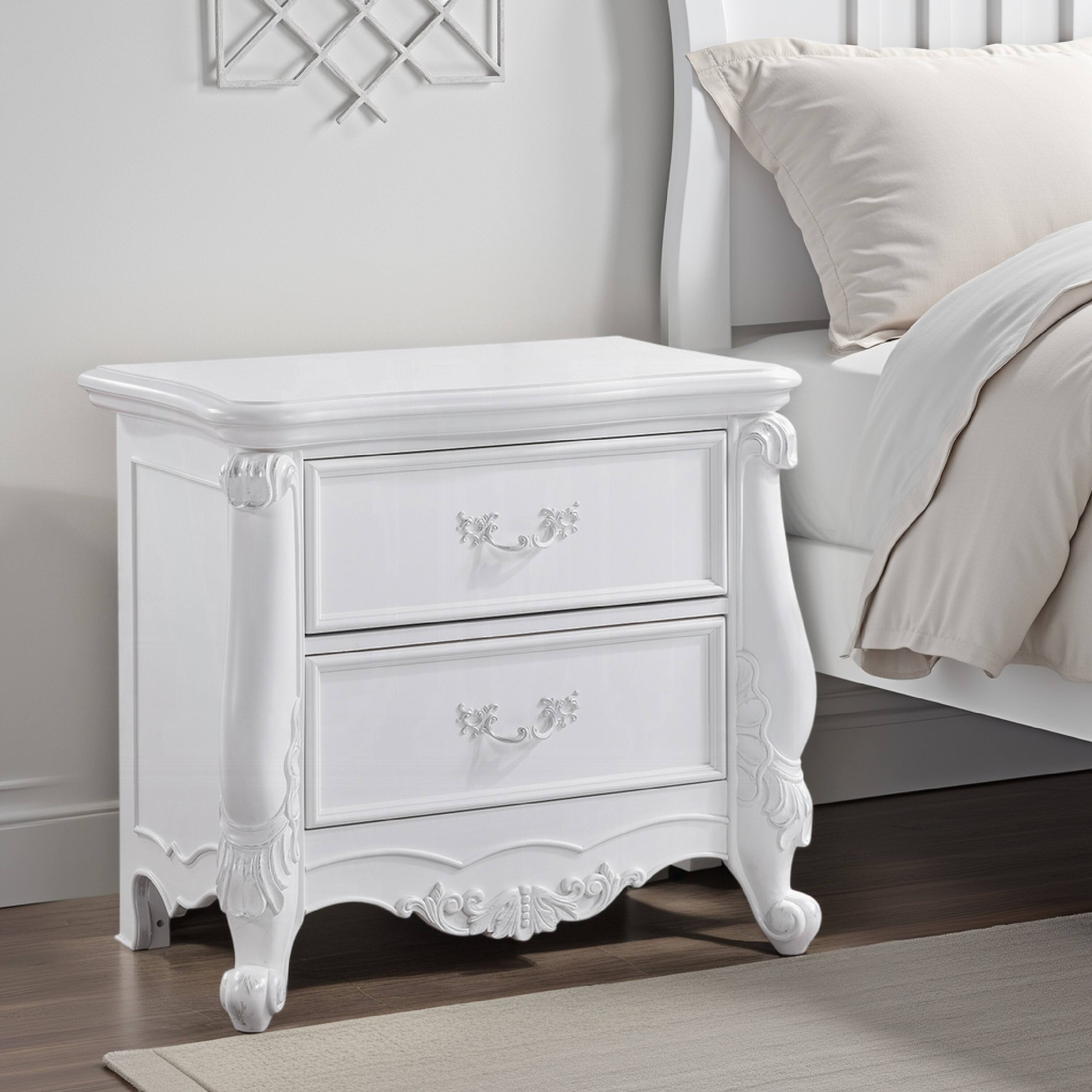 Alt View 5. Manhattan Lane - Maver Nightstand with 2 Drawers Scrolled Details - White.