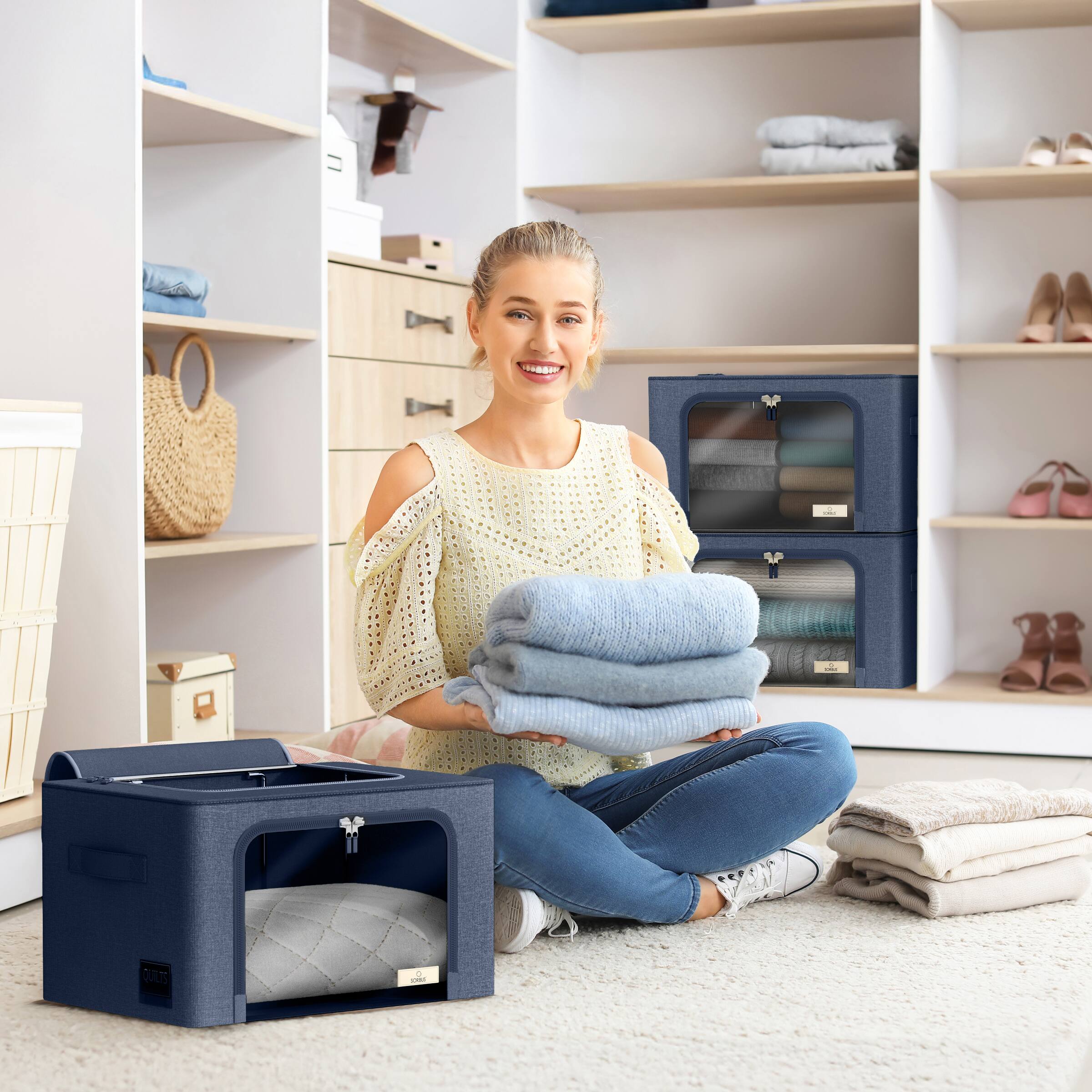 Alt View 1. Sorbus - Sorbus 6-Pack Storage Bins with Metal Frame, Stackable & Foldable Clothes Organizer Bags, Fabric Storage Container - Blue.