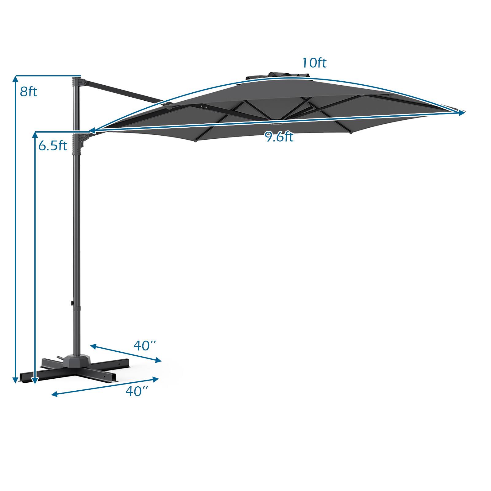 10ft, 8ft, 6.5ft, 9.6ft, 40", 40"