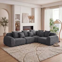 Anysun - Oversized Cloud Velvet Curved Sectional Couch – 118" Boneless Couch with L-Shape Chaise, Upholstered Compression - Gray