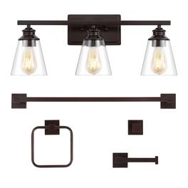 Jonathan Y - Arlo 22.88" 3-Light Vintage Classic Vanity Light with Bathroom Hardware Accessory Set, Oil Rubbed Bronze (5-Piece) - Oil-Rubbed Bronze