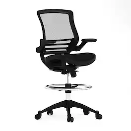 Emma + Oliver - Mid-Back Transparent Mesh Drafting Chair with Flip-Up Arms - Black Mesh/Black Frame