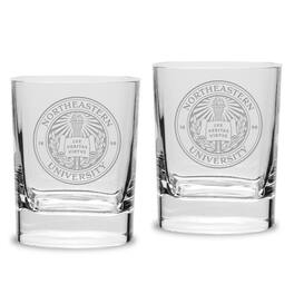 Jardine - Northeastern Huskies 2-Piece 11.75oz. Square Double Old Fashioned Glass Set - Multicolor