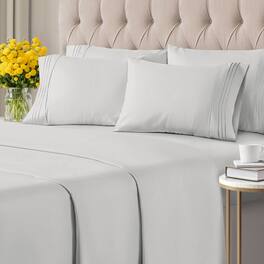 CGK Linens - Ultra Soft Solid 6 Piece Sheet Set - Comfortable Bed Sheets & Extra Pillowcases - Queen - Light Gray