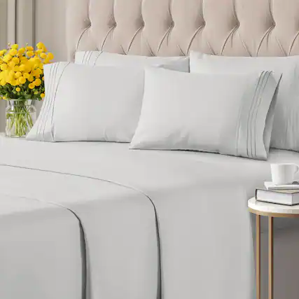 Front. CGK Linens - Ultra Soft Solid 6 Piece Sheet Set - Comfortable Bed Sheets & Extra Pillowcases - Full - Light Grey.
