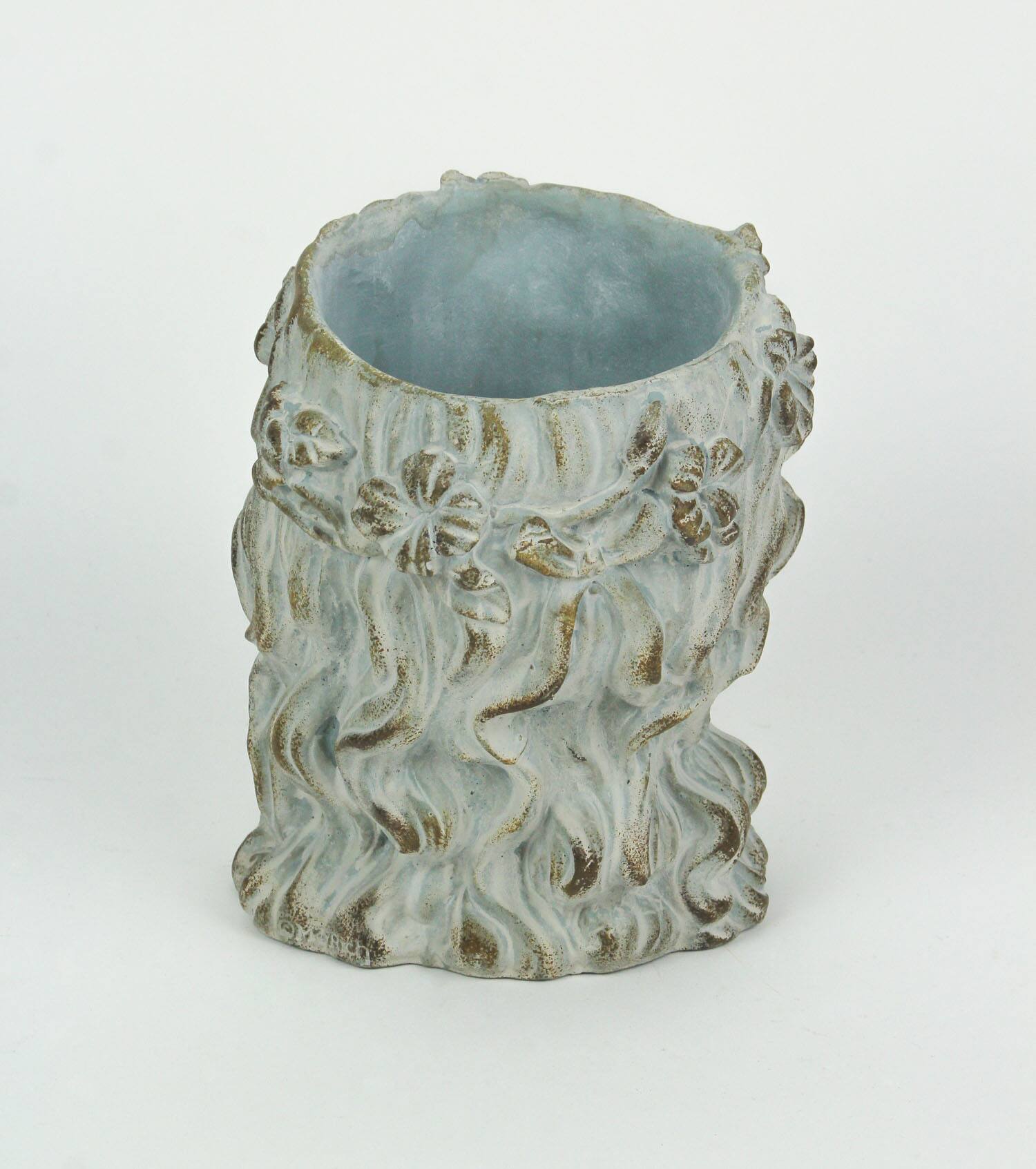 Alt View 2. Mayrich Company - Weathered Blue-Gray Concrete Olive Wreath Roman Lady Head Planter 8 Inches High Outdoor Décor - Grey.