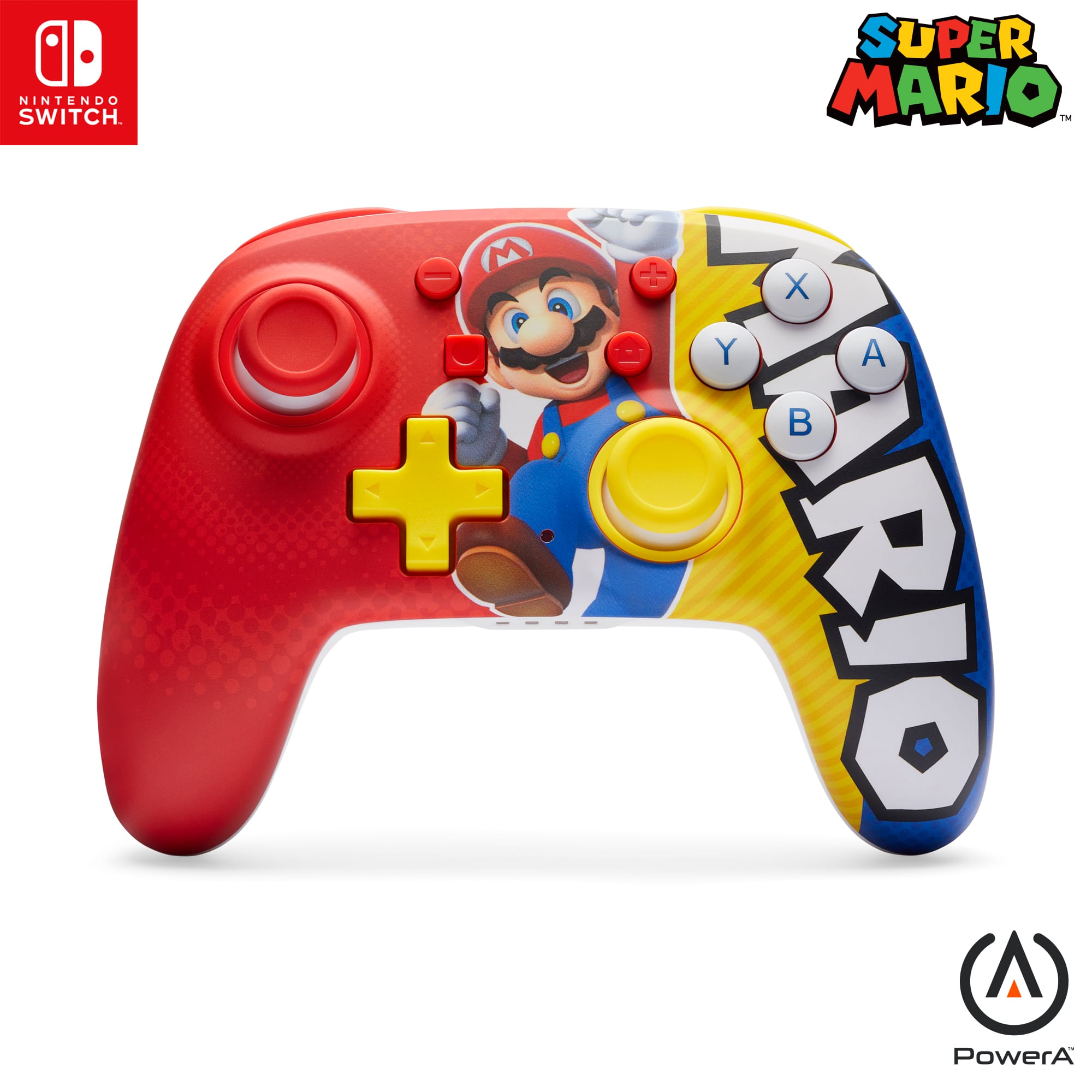 A Nintendo Switch. M + SUPER MARIO Tm + X Y A B SURIO A PowerA.