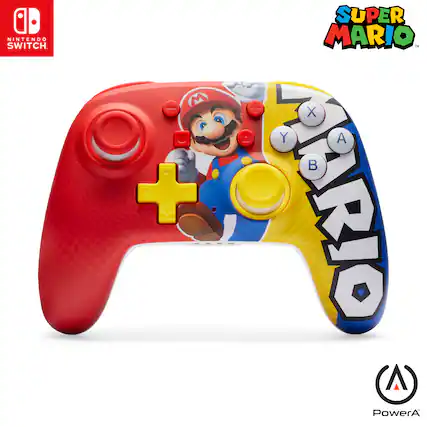 A Nintendo Switch. M + SUPER MARIO Tm + X Y A B SURIO A PowerA.