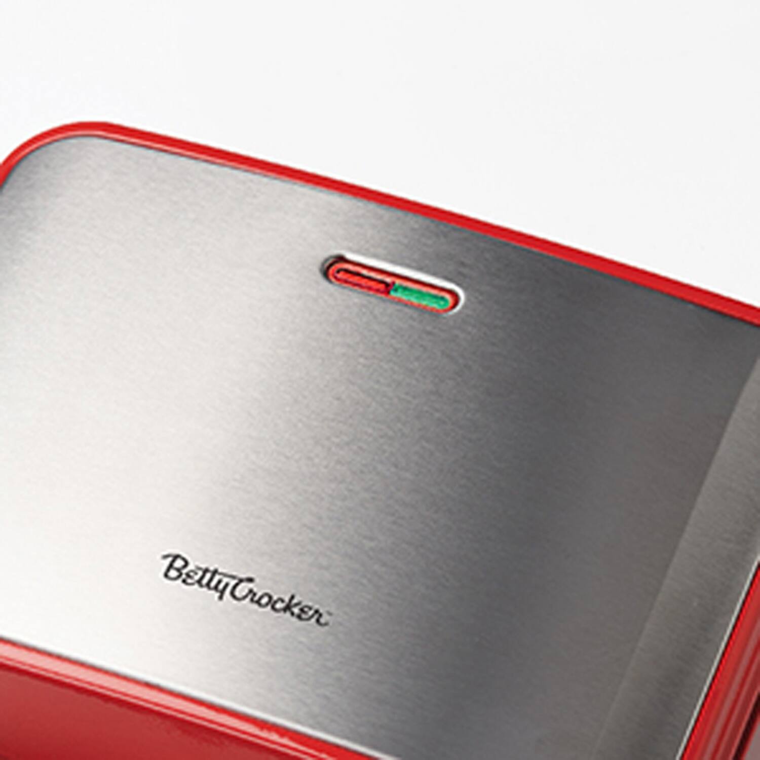Angle. Betty Crocker - 3-in-1 Indoor Electric Grill Plus Sandwich/Panini Press and Waffle Maker - Red.