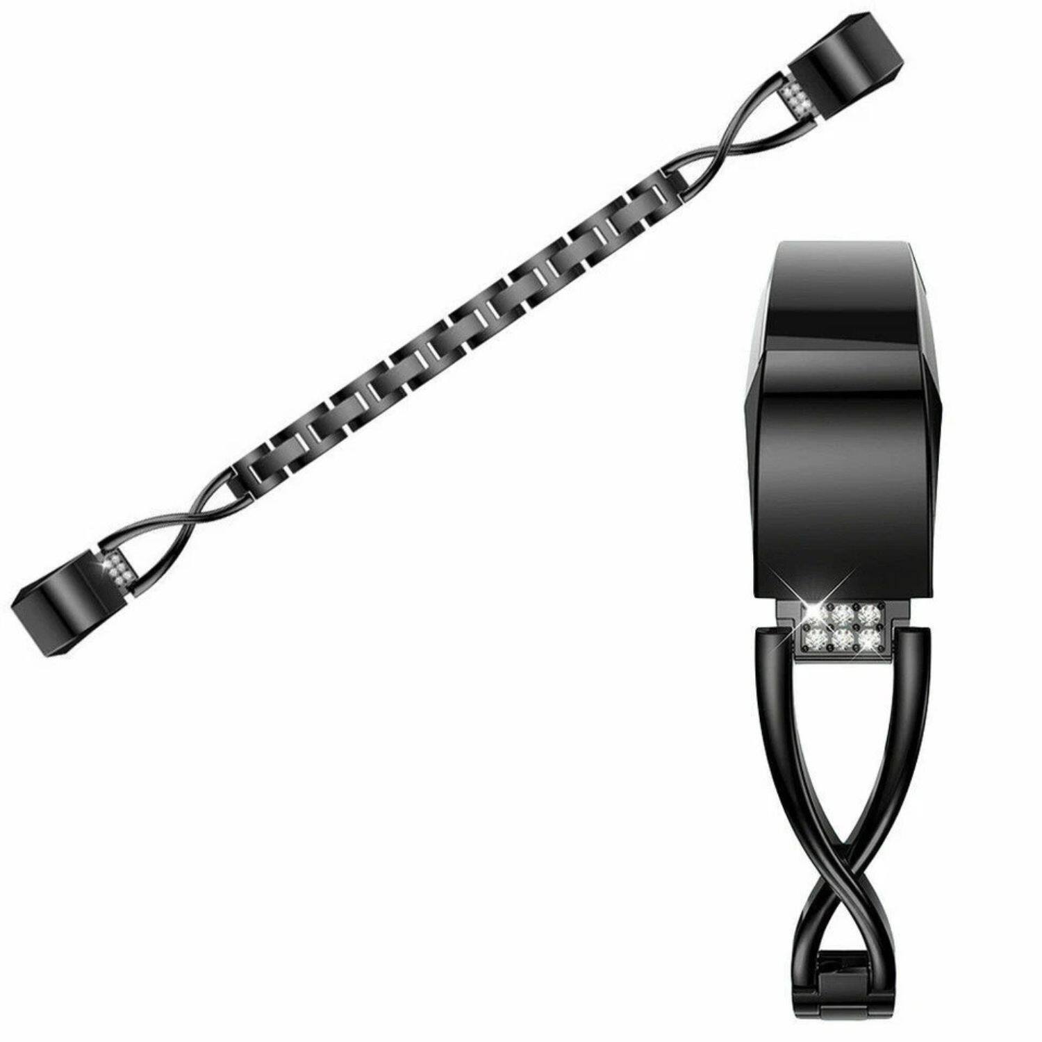 Left. Stock Preferred - Crystal Diamond Stainless Steel Replacement Band for Samsung Galaxy Watch 4/5 – Luxury Rhinestone Bracelet Strap - Black.