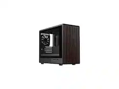 Front. DIYPC - DIYPC DIY-mATX06-Wood Black USB3.0/Type C Micro ATX Mid Tower Case w/ Tempered Glass & Walnut Front Panel, 4 PWM Fans - Black.