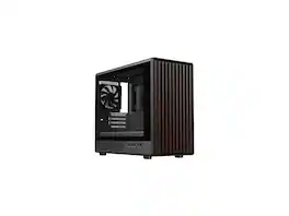 DIYPC - DIY-mATX06-Wood Black USB3.0/Type C Micro ATX Mid Tower Case w/ Tempered Glass & Walnut Front Panel, 4 PWM Fans - Black