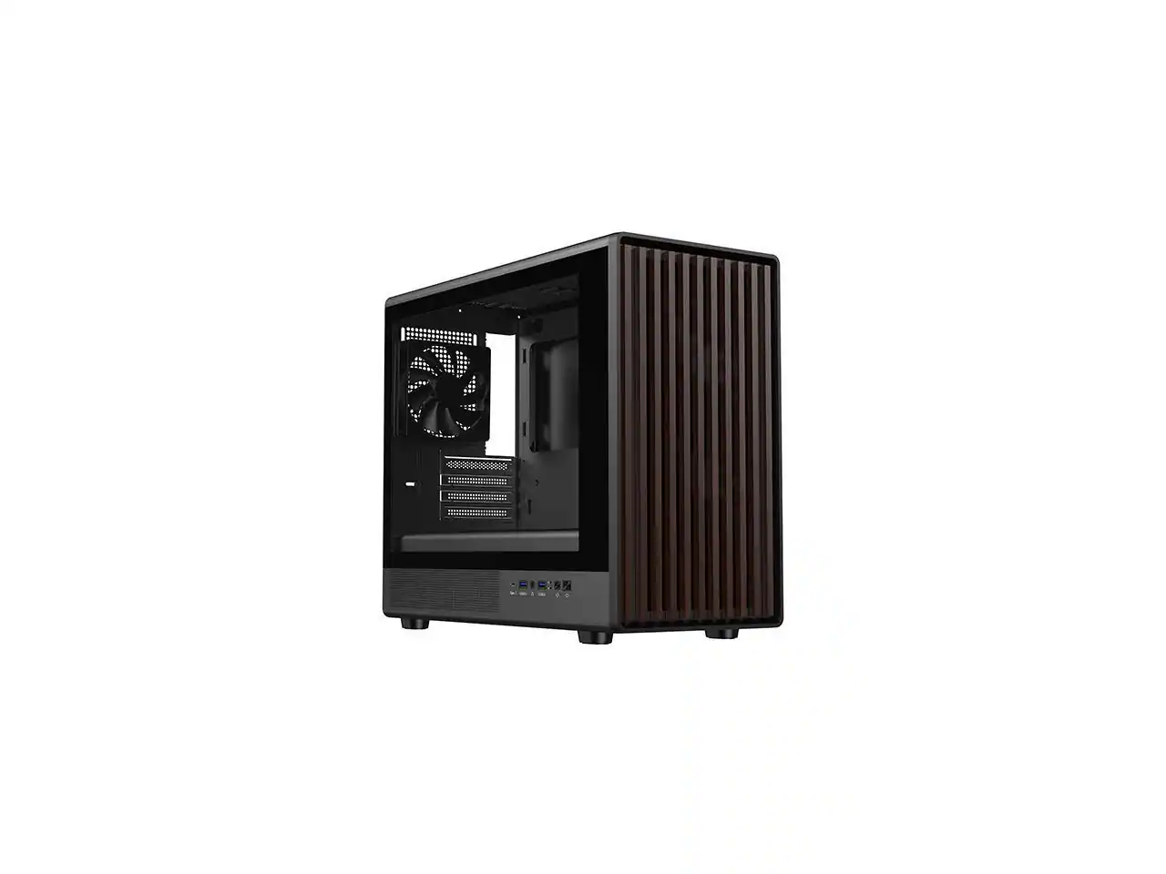 Front. DIYPC - DIYPC DIY-mATX06-Wood Black USB3.0/Type C Micro ATX Mid Tower Case w/ Tempered Glass & Walnut Front Panel, 4 PWM Fans - Black.