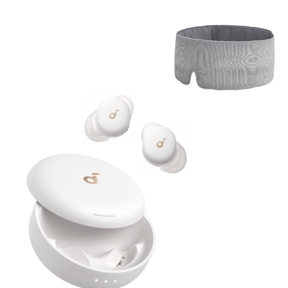 Front. Soundcore - Sleep A30 by Anker Sleep Earbuds with Breescape Cooling Eye Mask,Smart Active Noise Cancelling Sleep Headphones - Lunar White.