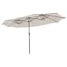 Costway - 15FT Twin Patio Double-Sided Umbrella 48 Solar LED Lights Crank Outdoor - Beige