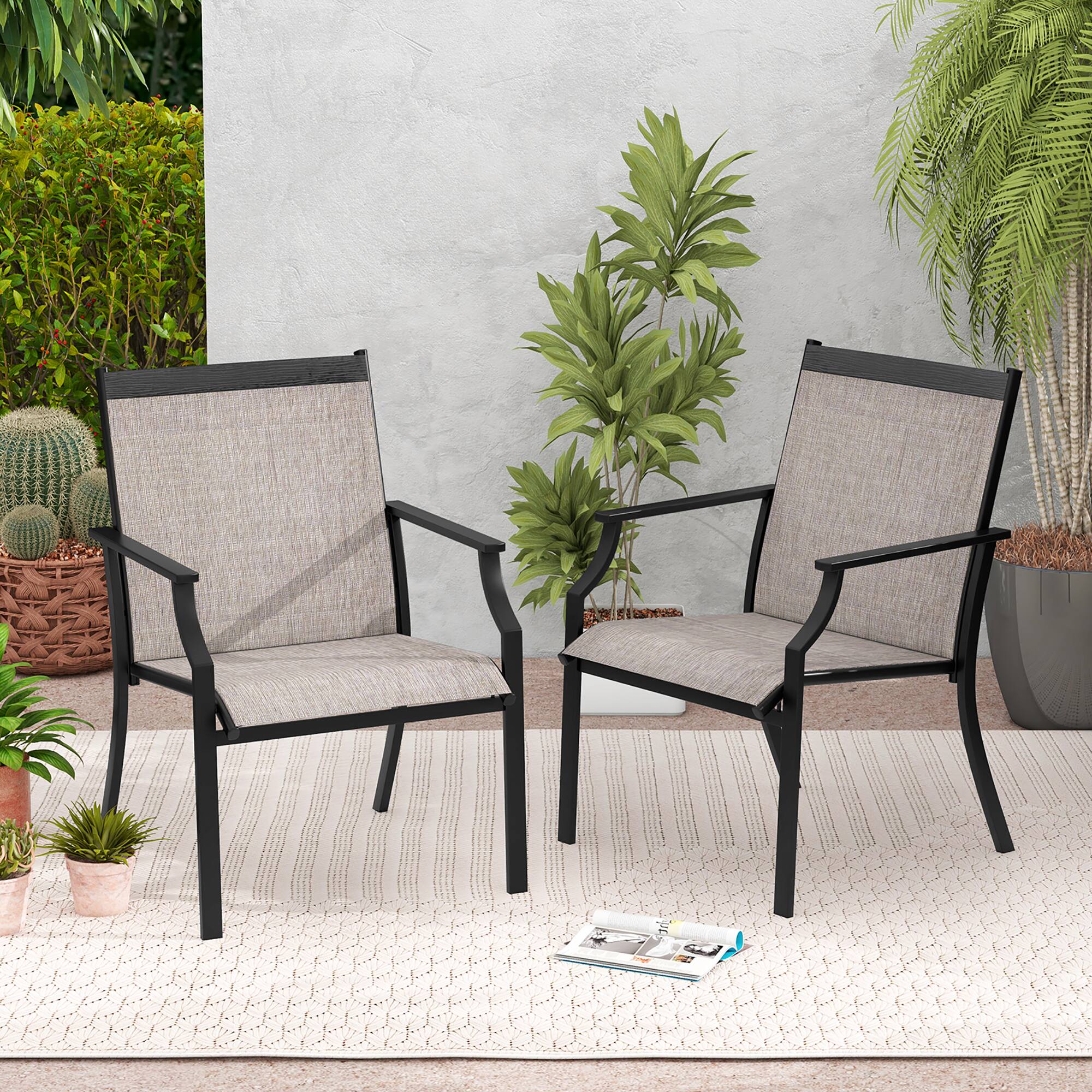 Alt View 4. Gymax - Gymax Patio Chairs Set of 4 Dining Chairs w/ Curved Backrest Long Armrest Breathable Fabric - Coffee.