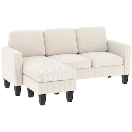Front. Homcom - Sofa, L Shaped Couch, with Reversible Chaise or Ottoman - Cream White.