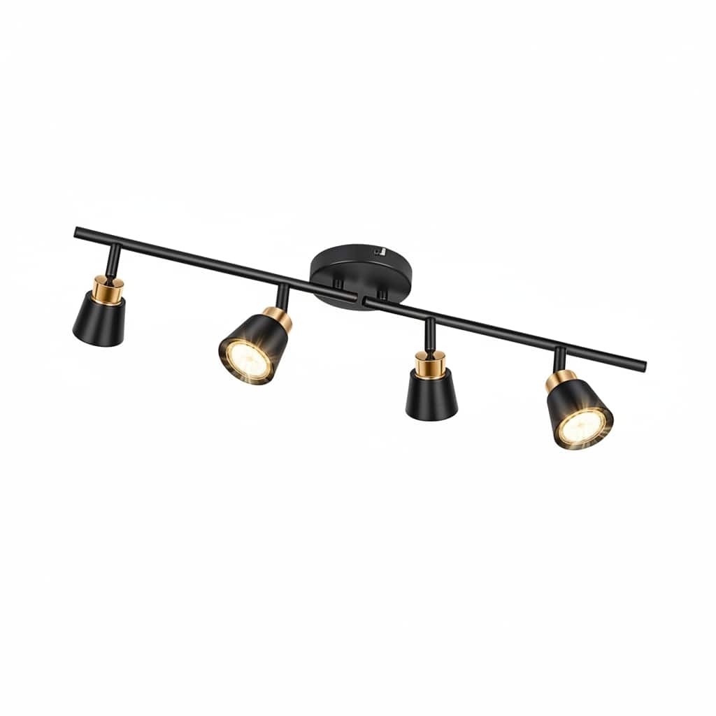 Dazzed Corner - 4-Head LED Track Lighting, Vintage, Adjustable Spotlights - Black