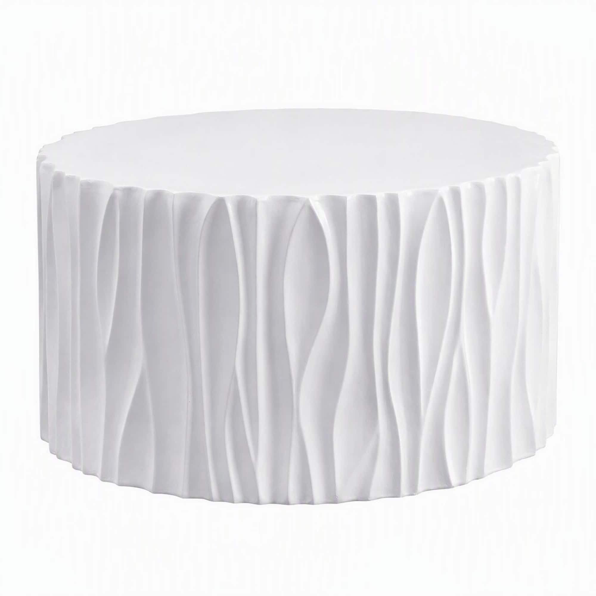 RYHNUYNE - Modern Round Outdoor Coffee Table 26.77"with Wavy Fluted Sides,Ready to Use for Patio Garden Balcony - White