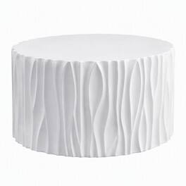 RYHNUYNE - Modern Round Outdoor Coffee Table 26.77"with Wavy Fluted Sides,Ready to Use for Patio Garden Balcony - White