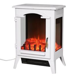 Resenkos - 23" Electric Fireplace Heater, Fire Place Stove with Realistic LED Flames and Logs and Overheating Protection - White