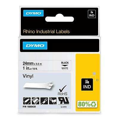 DYMO IND Rhino Industrial Labels  
DYMO 24mm x 5.5 m (1 in. x 18 ft.) Vinyl BLACK WHITE IND  
P/N 1805430  
RoHS  
UL969  
80%