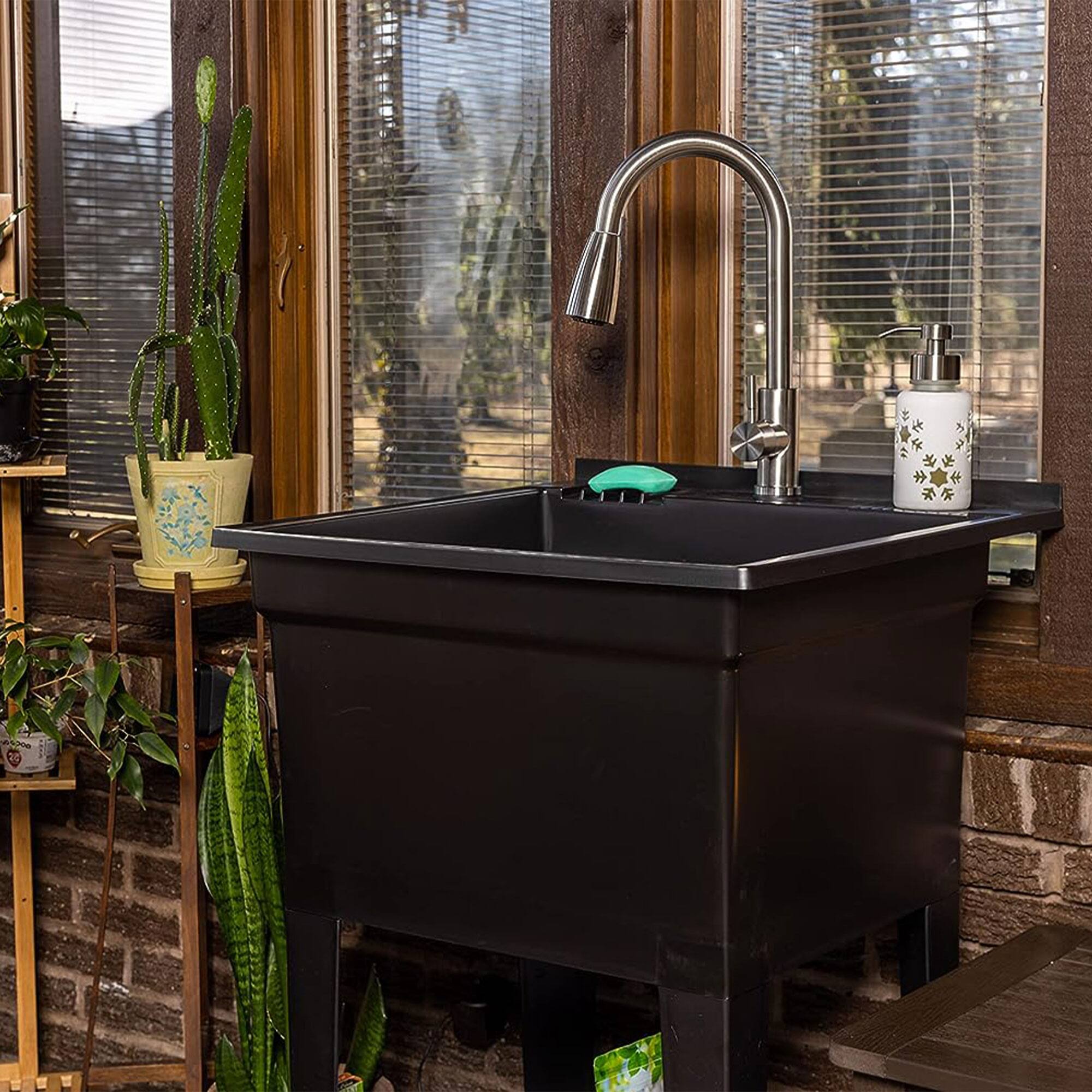 Alt View 3. UTILITYSINKS - UTILITYSINKS Plastic 24" Freestanding Compact Workshop Utility Tub Sink, Black - Black.