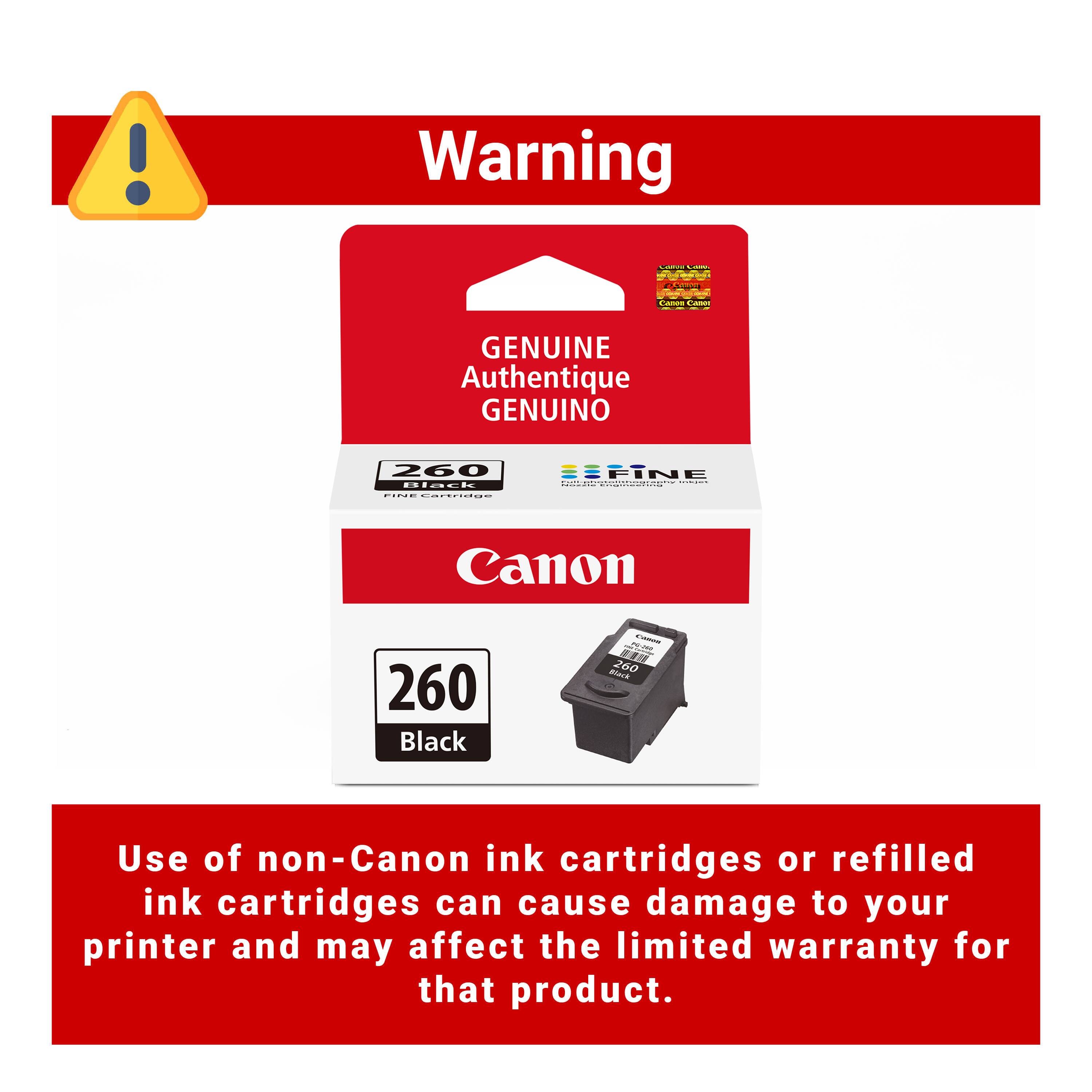Warning: Use of non-Canon ink cartridges or refilled ink cartridges can cause damage to your printer and may affect the limited warranty for that product.
