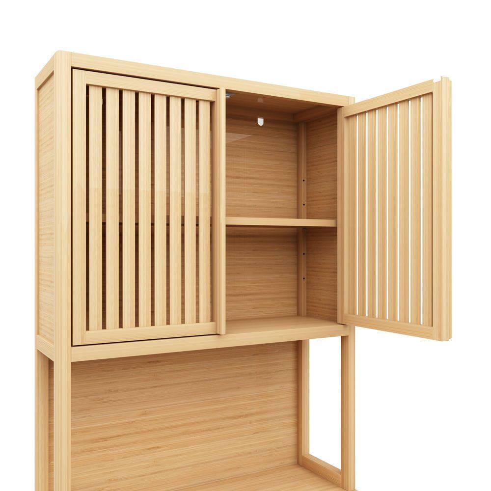 Alt View 5. Kadyn - 72-foot-tall, Wood-coloured, Double-door bamboo high-capacity storage cabinet for main living spaces - Brown.