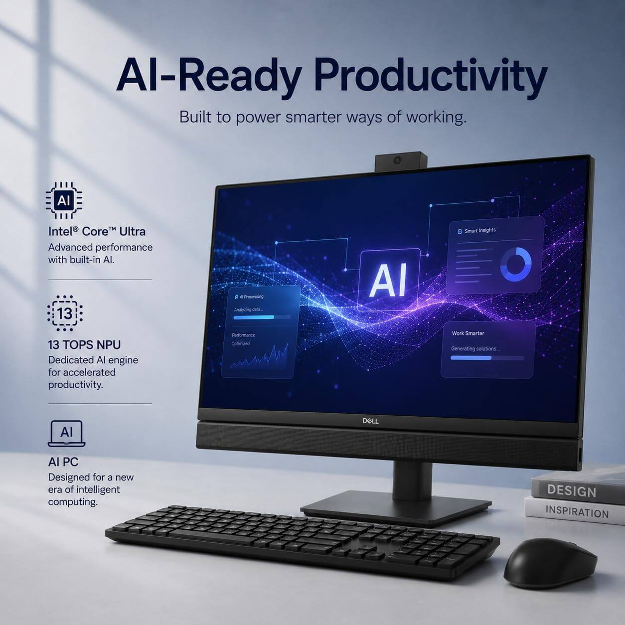 AI-Ready Productivity  
Built to power smarter ways of working.

Intel® Core™ Ultra  
Advanced performance with built-in AI.

13 TOPS NPU  
Dedicated AI engine for accelerated productivity.

AI PC  
Designed for a new era of intelligent computing.