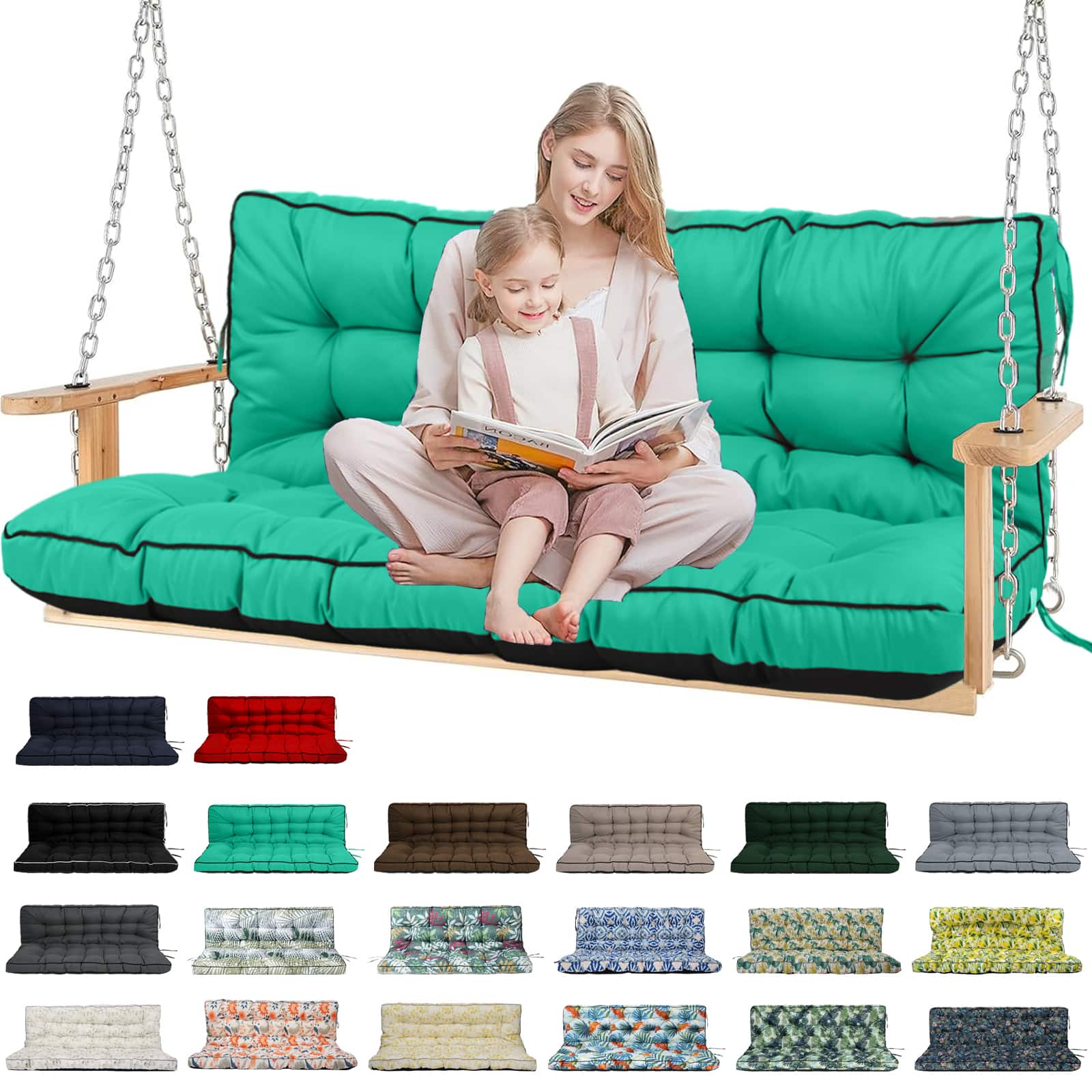 Chateau Abodes - Outdoor Bench Cushion for 2-3 Seater Swing, Patio Sofa & Furniture - Waterproof Replacement Seat with Backrest - Lake Blue-40x71in