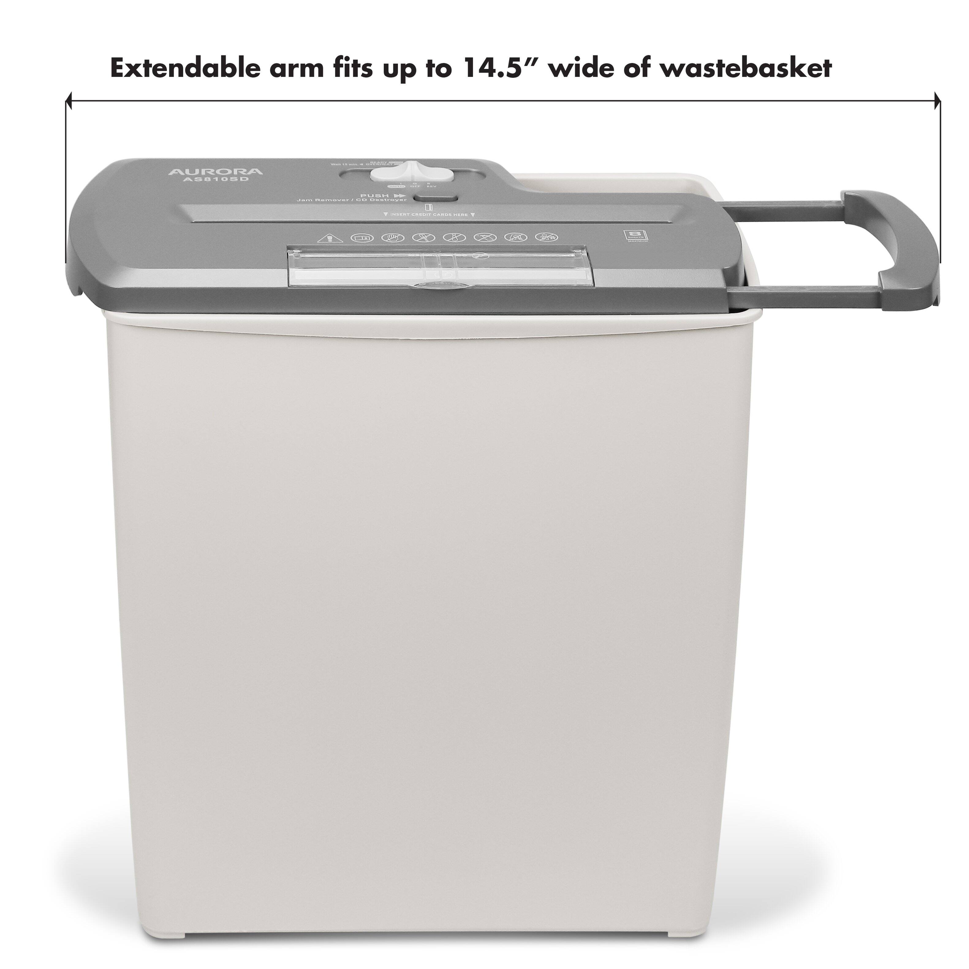 Extendable arm fits up to 14.5" wide of wastebasket