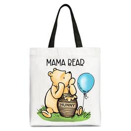 OrnamentallyYou - Charming Mama Bear Cute Canvas Tote Bag, Mom Gift Shopper - White Black