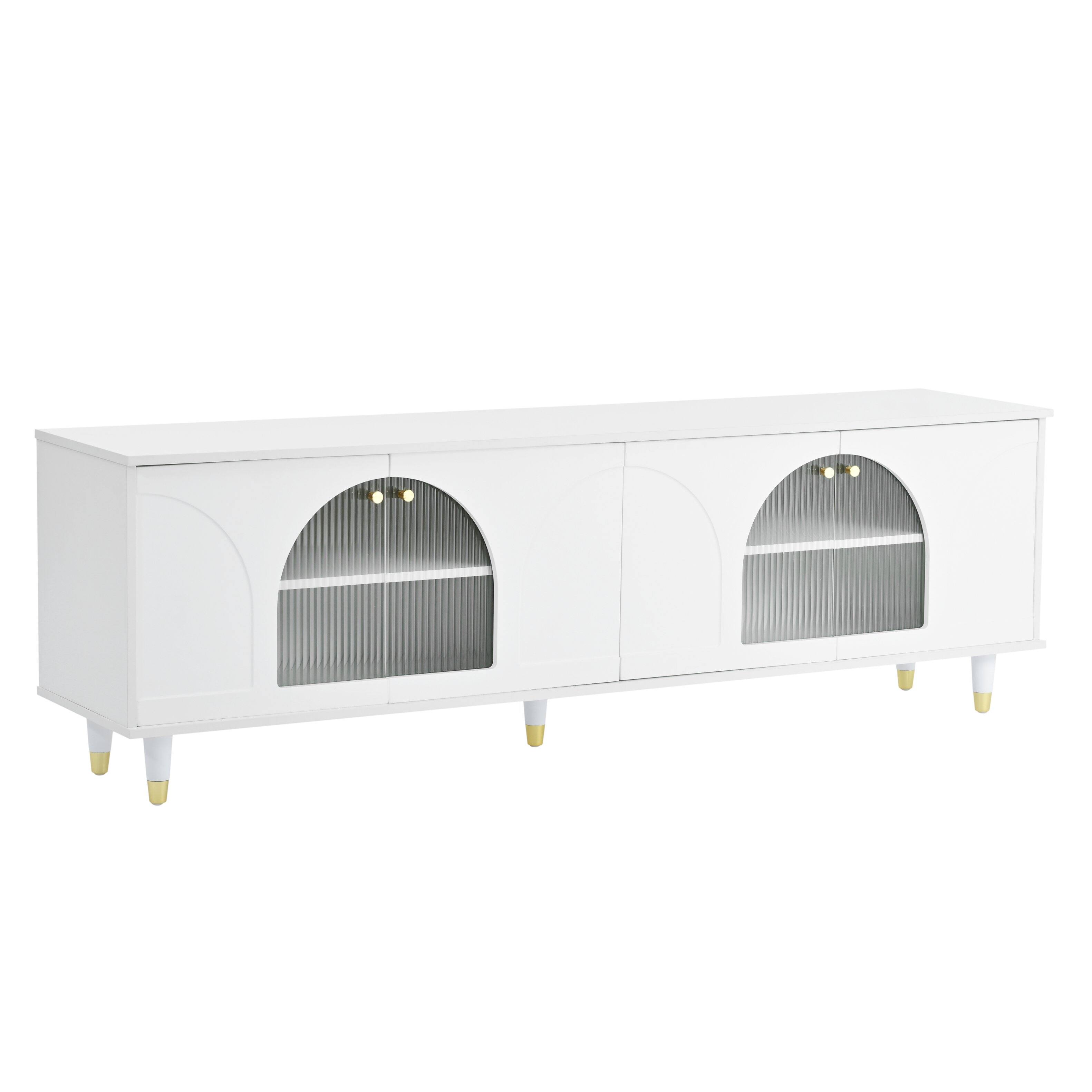 Alt View 6. APRILSOUL - Contemporary TV Stand for TVs Up to 78 Gold Handles Arch Fluted Glass Living Room White - White.